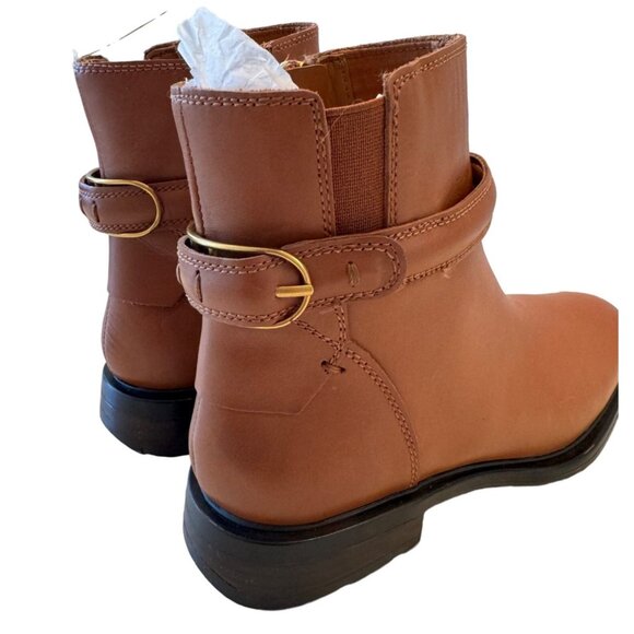Franco Sarto Elese Leather Boots Size 6 EU 36 Cognac Ankle High Buckle Zip NWOB - Picture 3 of 11